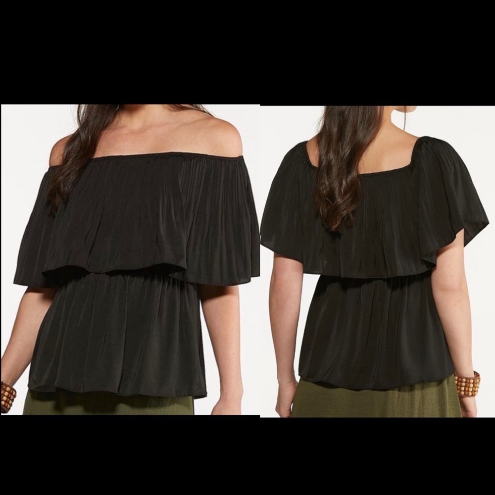 Nwt pleated ruffle overlay off shoulder Top lime green color size 18 / 20